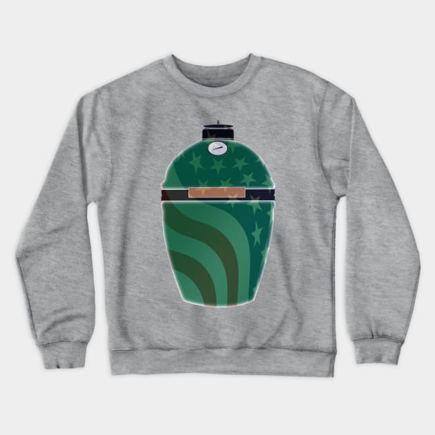 Big Green Egg - Green American Flag Overlay Crewneck Sweatshirt by Mackabee Designs